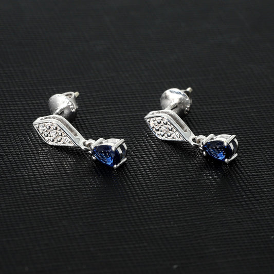 NANO SAPPHIRE SOLITAIRE AND WHITE ZIRCONIA DROP EARRINGS - STERLING SILVER