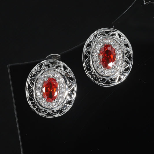 GARNET ZIRCONIUM ROUND EARRINGS - STERLING SILVER