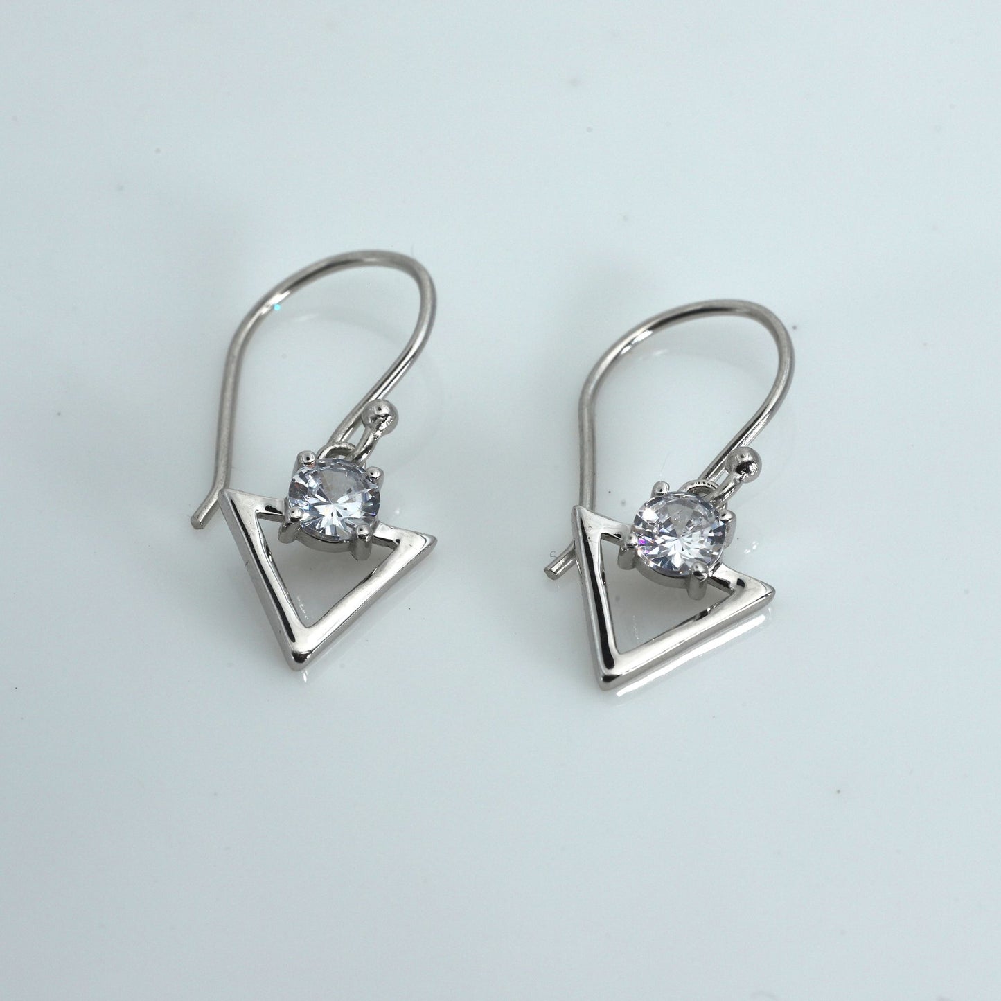 WHITE ZIRCONIA TRIANGULAR DROP EARRINGS - STERLING SILVER