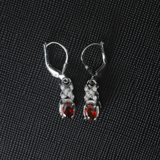 GARNET ZIRCONIUM DROP EARRINGS - STERLING SILVER