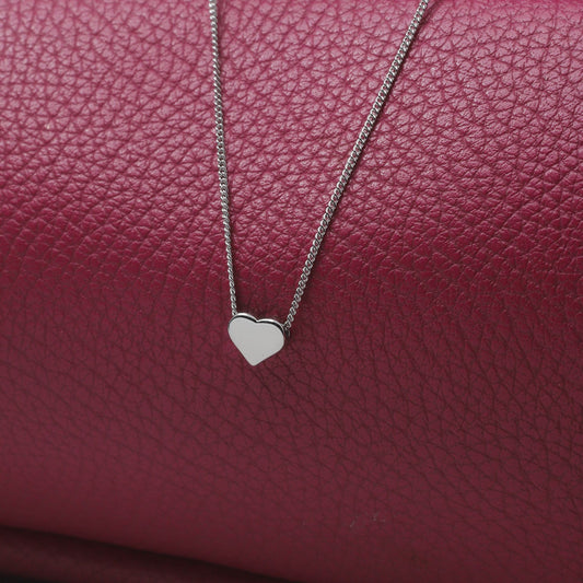 DELICATE SOLID HEART PENDANT NECKLACE - STERLING SILVER