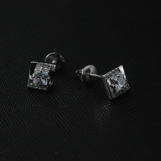 SQUARE WHITE ZIRCON EARRINGS - STERLING SILVER