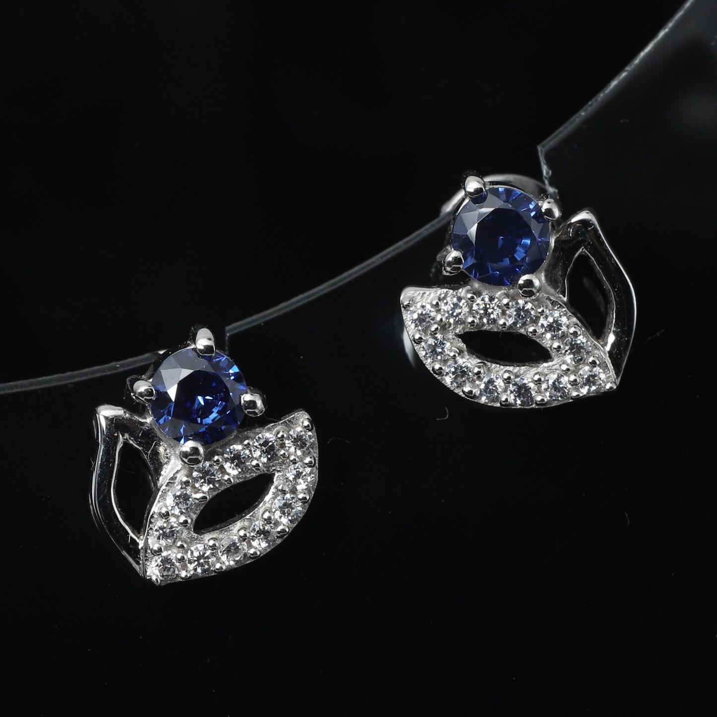 TANZANITE SOLITAIRE AND WHITE ZIRCONIA BLOOM EARRINGS - STERLING SILVER