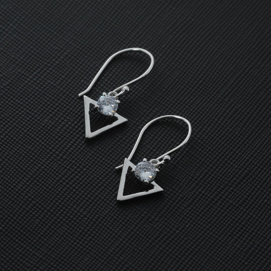 WHITE ZIRCONIA TRIANGULAR DROP EARRINGS - STERLING SILVER