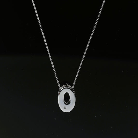 OVAL DROP DOUBLE FRAME PENDANT NECKLACE IN STERLING SILVER, LARGE