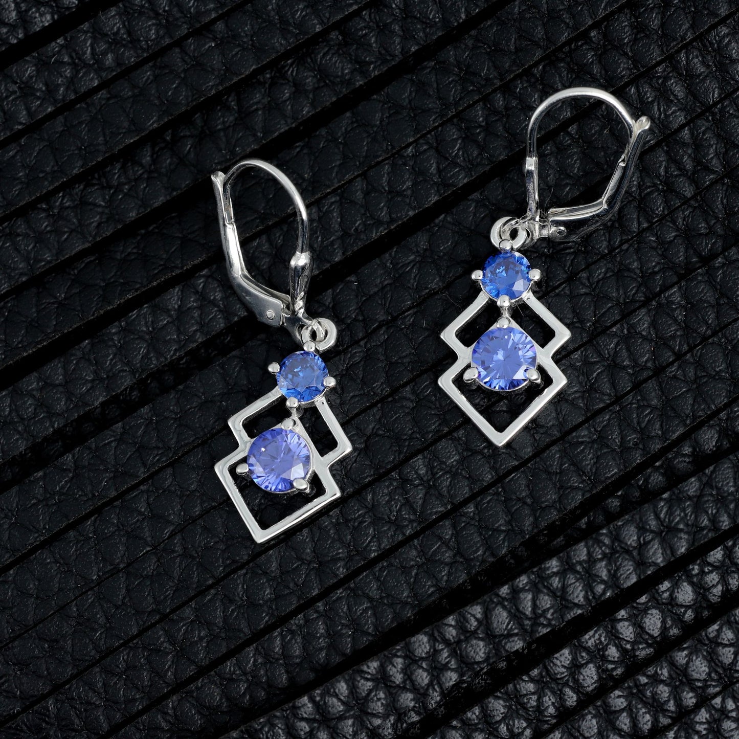 TANZANITE ZIRCONIA DROP EARRINGS - STERLING SILVER