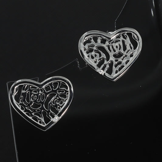 ORNATE HEART EARRINGS IN STERLING SILVER, LARGE