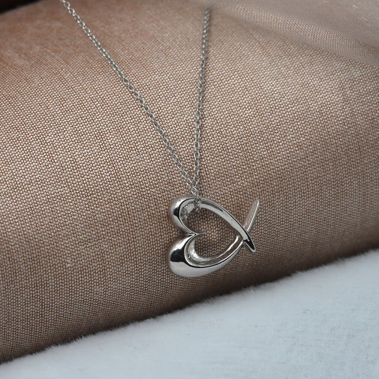 TILTED HEART NECKLACE - STERLING SILVER