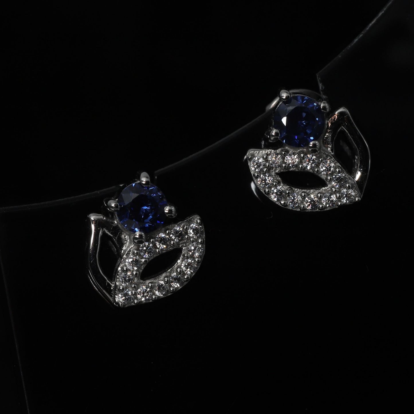 TANZANITE SOLITAIRE AND WHITE ZIRCONIA BLOOM EARRINGS - STERLING SILVER