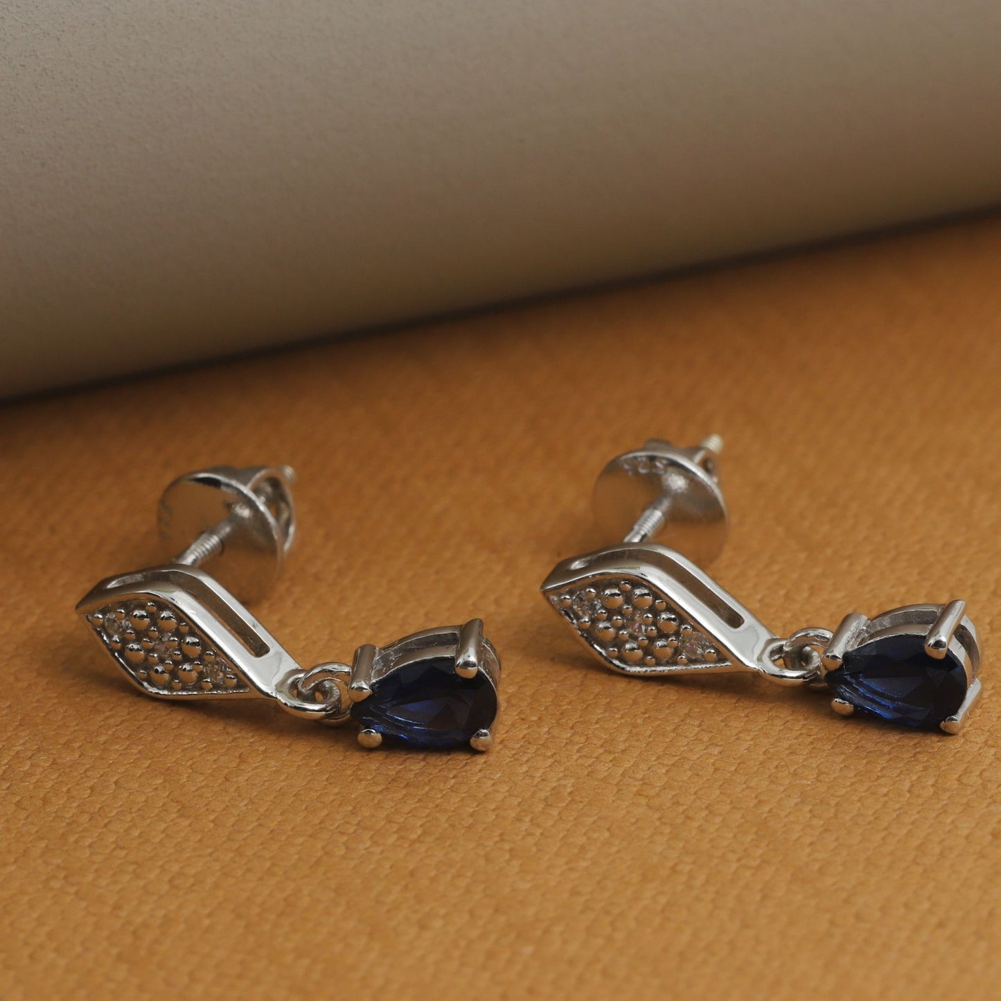 NANO SAPPHIRE SOLITAIRE AND WHITE ZIRCONIA DROP EARRINGS - STERLING SILVER