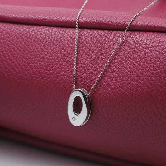 OVAL DROP DOUBLE FRAME PENDANT NECKLACE IN STERLING SILVER, LARGE