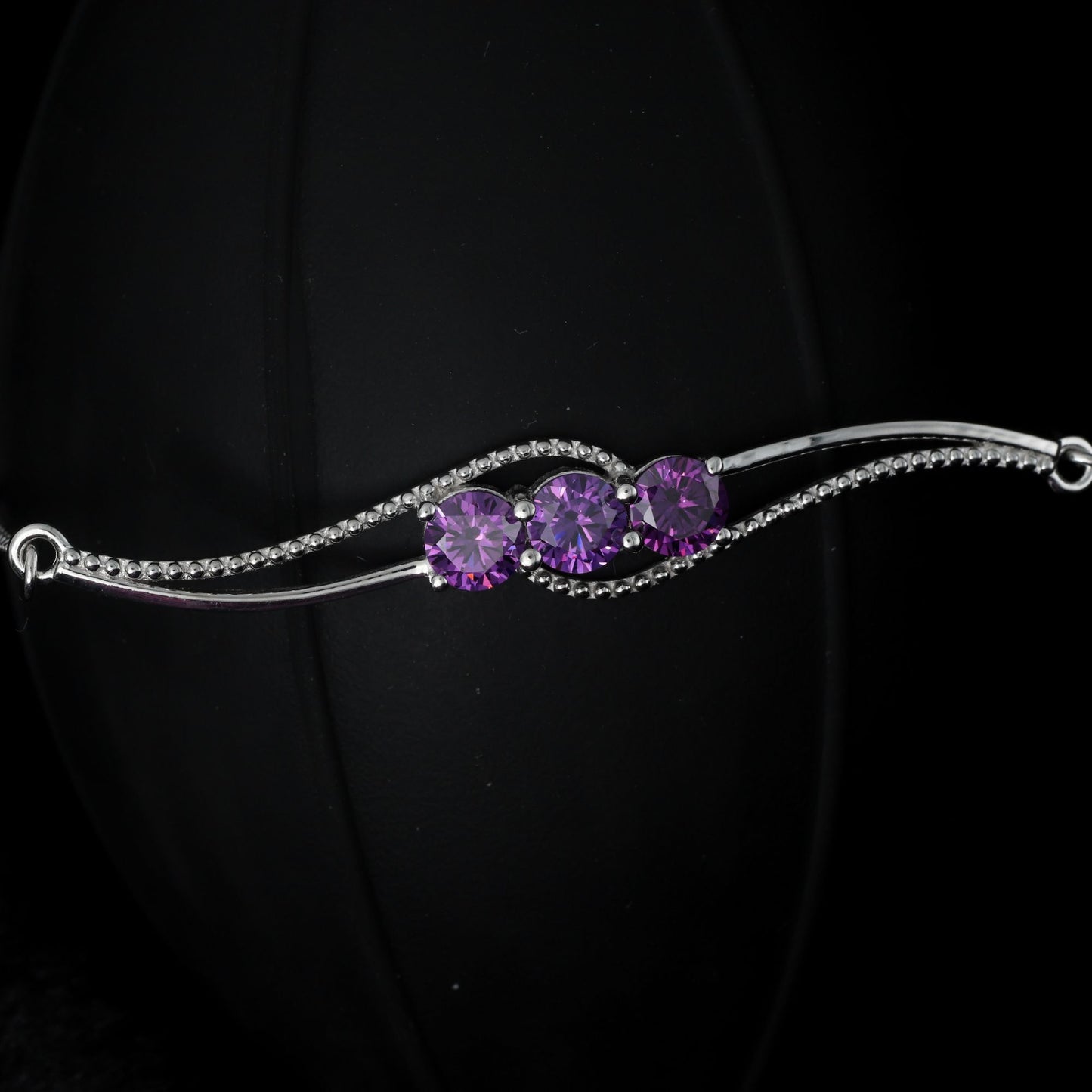 AMETHYST ZIRCONIA THREE STONE BOLO BRACELET - STERLING SILVER