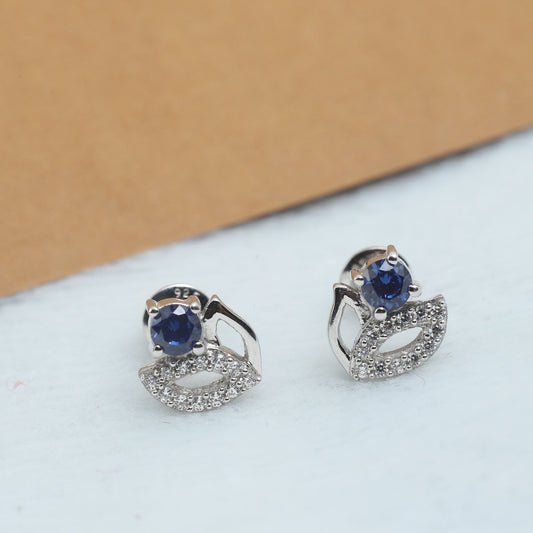 TANZANITE SOLITAIRE AND WHITE ZIRCONIA BLOOM EARRINGS - STERLING SILVER