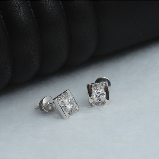 SQUARE WHITE ZIRCON EARRINGS - STERLING SILVER