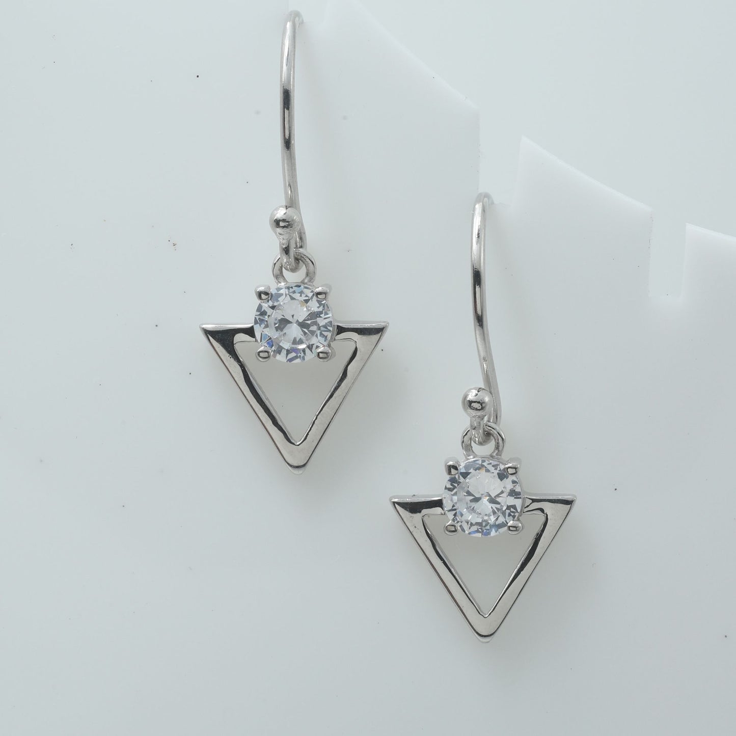 WHITE ZIRCONIA TRIANGULAR DROP EARRINGS - STERLING SILVER