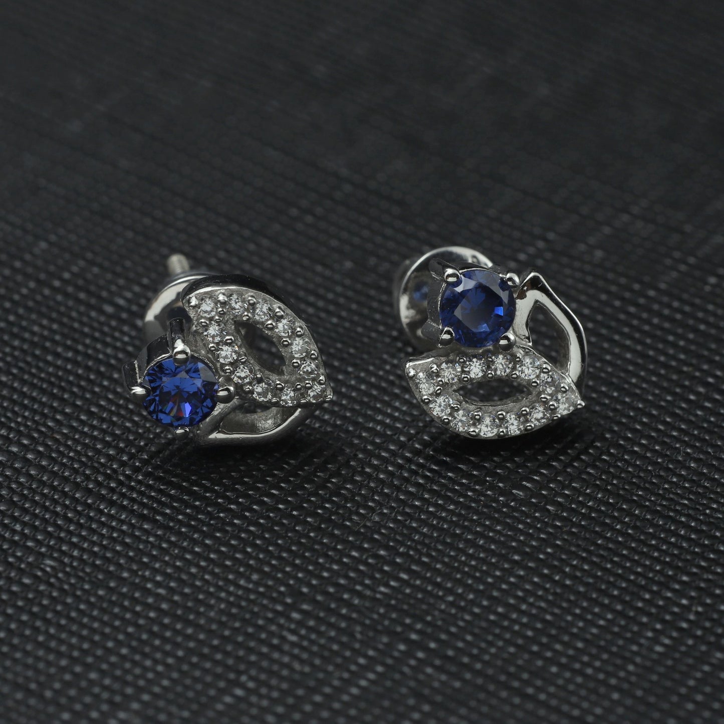 TANZANITE SOLITAIRE AND WHITE ZIRCONIA BLOOM EARRINGS - STERLING SILVER