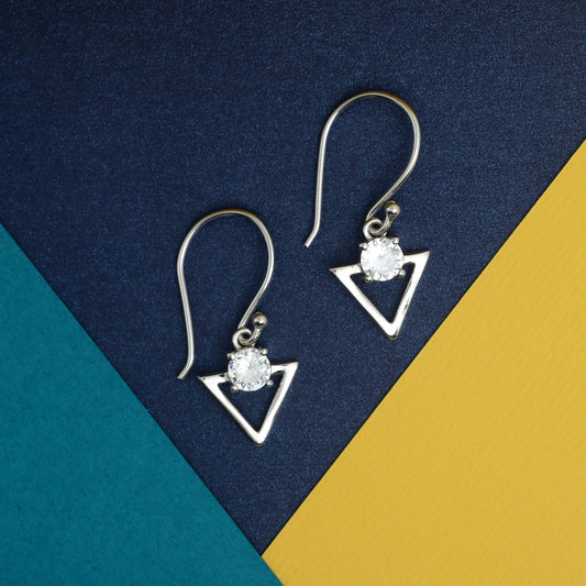 WHITE ZIRCONIA TRIANGULAR DROP EARRINGS - STERLING SILVER