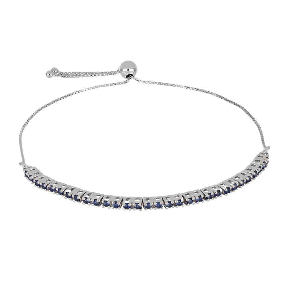 BLUE SAPPHIRE ZIRCONIA TENNIS BOLO BRACELET - STERLING SILVER