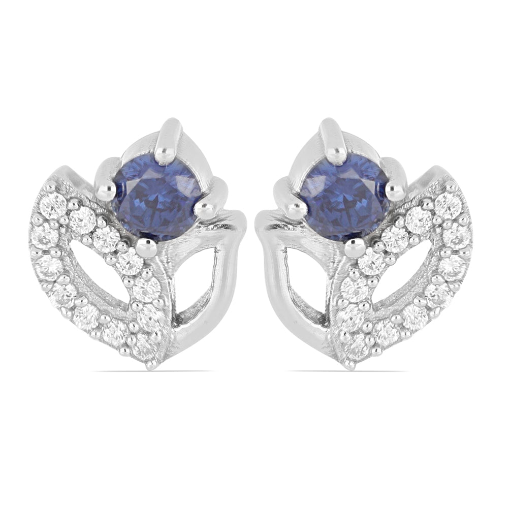 TANZANITE SOLITAIRE AND WHITE ZIRCONIA BLOOM EARRINGS - STERLING SILVER