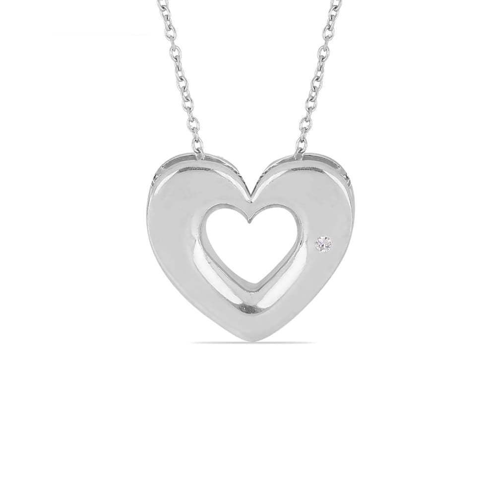 THICK HEART PENDANT NECKLACE WITH EMBEDDED STONE - STERLING SILVER