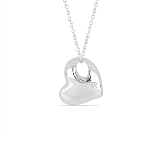 SOLID TILTED HEART PENDANT - STERLING SILVER