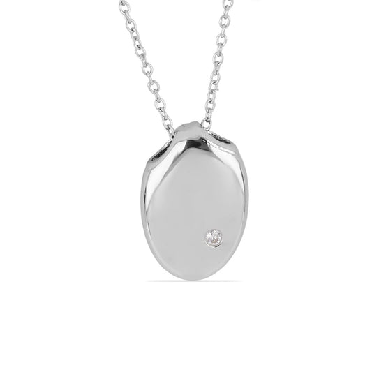 SOLID OVAL PENDANT NECKLACE - STERLING SILVER