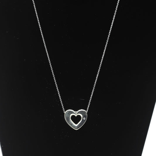 THICK HEART PENDANT NECKLACE WITH EMBEDDED STONE - STERLING SILVER